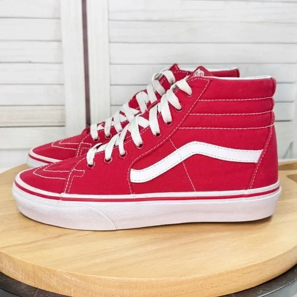 Vans SK8-Hi Canvas High-Top Sneakers Shoes Red White 7 Men 8.5 Women - Picture 3 of 11